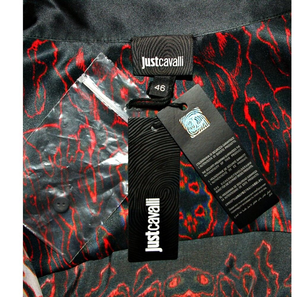 JUST CAVALLI LEOPARD PRINT SIGNED LOGO BUTTON UP TUNIC US XL-2XL / IT 46 $675 - Picture 11 of 15